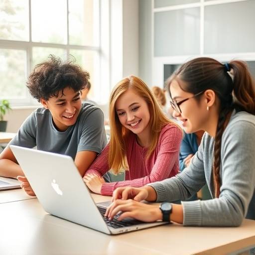 Students collaborating and learning together on a modern learning platform